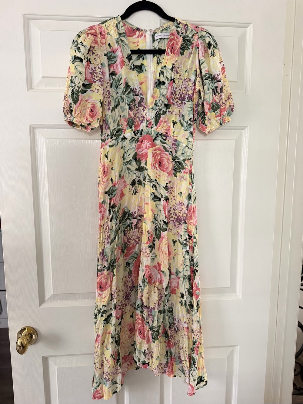 Faithfull the Brand Yellow Floral Maxi Dress with Pink Roses
